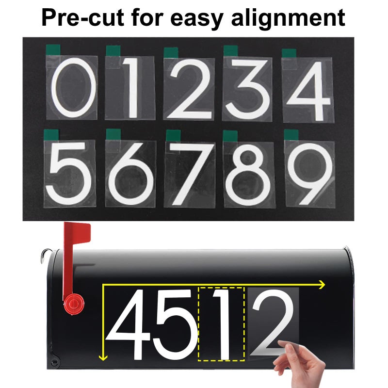 olaine 4 inch Reflective Mailbox Numbers for Outside, 5 Sets Number Stickers with Sticky Tabs for Easy Backing Peeling, Pre-cut Self Adhesive Vinyl House Numbers - Image 5