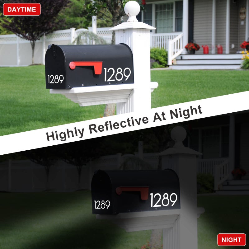 olaine 4 inch Reflective Mailbox Numbers for Outside, 5 Sets Number Stickers with Sticky Tabs for Easy Backing Peeling, Pre-cut Self Adhesive Vinyl House Numbers - Image 2