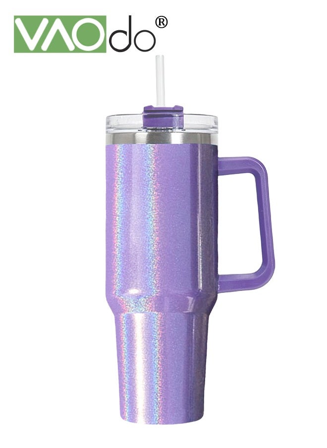 VAOdo - 40 oz Tumbler with Handle and Straw Lid Reusable Stainless Steel Water Bottle Travel Mug Cupholder Friendly Insulated Cup Holiday Gifts for Women Men Him Her Purple 1100ML - Image 1