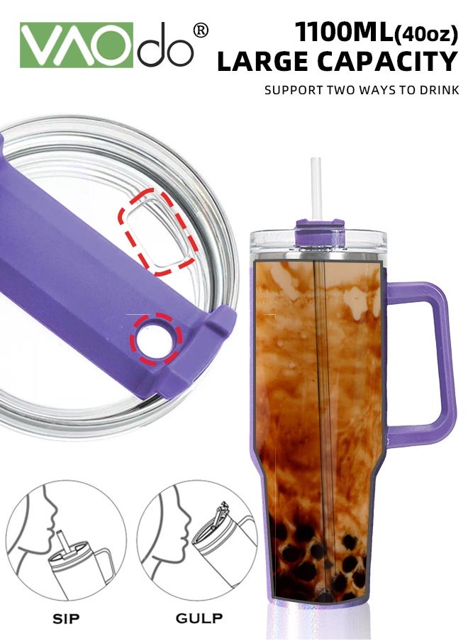 VAOdo - 40 oz Tumbler with Handle and Straw Lid Reusable Stainless Steel Water Bottle Travel Mug Cupholder Friendly Insulated Cup Holiday Gifts for Women Men Him Her Purple 1100ML - Image 1