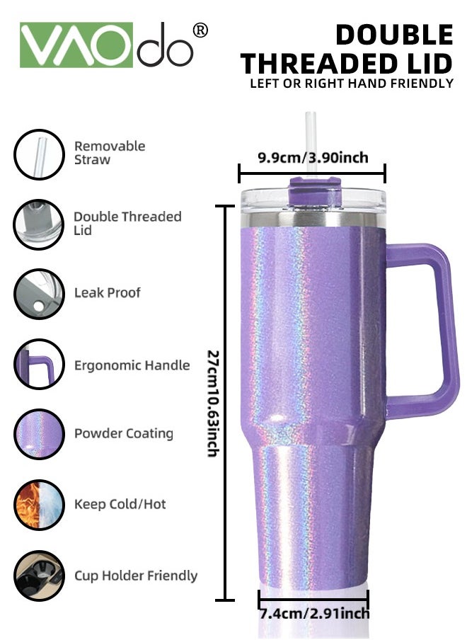VAOdo - 40 oz Tumbler with Handle and Straw Lid Reusable Stainless Steel Water Bottle Travel Mug Cupholder Friendly Insulated Cup Holiday Gifts for Women Men Him Her Purple 1100ML - Image 1