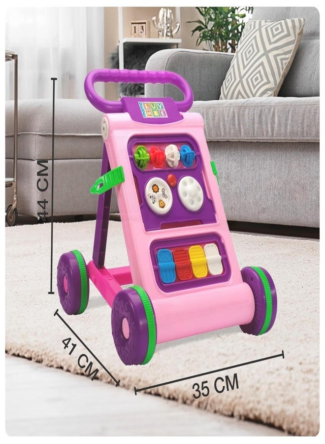 JoyRide Baby Activity Walker, Foldable Musical Push Walker for Babies with Recreational Toy Bar 6 to 18 Months, Multicolour (Pink) - Image 2