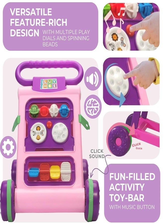 JoyRide Baby Activity Walker, Foldable Musical Push Walker for Babies with Recreational Toy Bar 6 to 18 Months, Multicolour (Pink) - Image 4