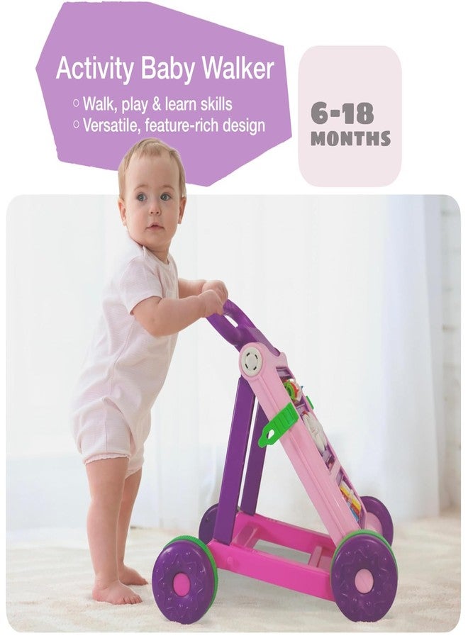 JoyRide Baby Activity Walker, Foldable Musical Push Walker for Babies with Recreational Toy Bar 6 to 18 Months, Multicolour (Pink) - Image 5