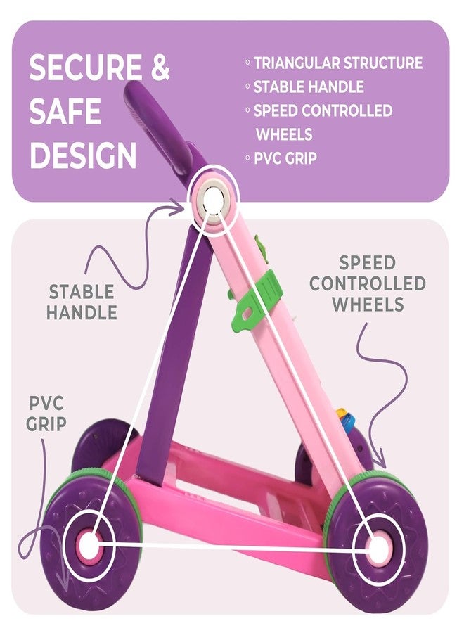 JoyRide Baby Activity Walker, Foldable Musical Push Walker for Babies with Recreational Toy Bar 6 to 18 Months, Multicolour (Pink) - Image 3