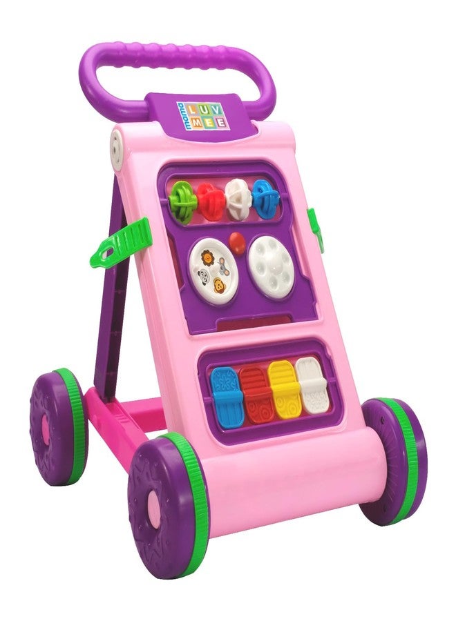 JoyRide Baby Activity Walker, Foldable Musical Push Walker for Babies with Recreational Toy Bar 6 to 18 Months, Multicolour (Pink) - Image 1