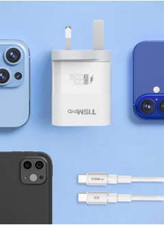 تيسمبرو كابل شحن سريع USB-C إلى USB-C بقوة 60 واط + شاحن PD 33 واط – محول طاقة عالي السرعة وكابل مضفر متين لأجهزة ماك بوك، آيفون، سامسونج، آيباد، أندرويد – منافذ USB-A & Type-C مزدوجة – أبيض  - Image 2