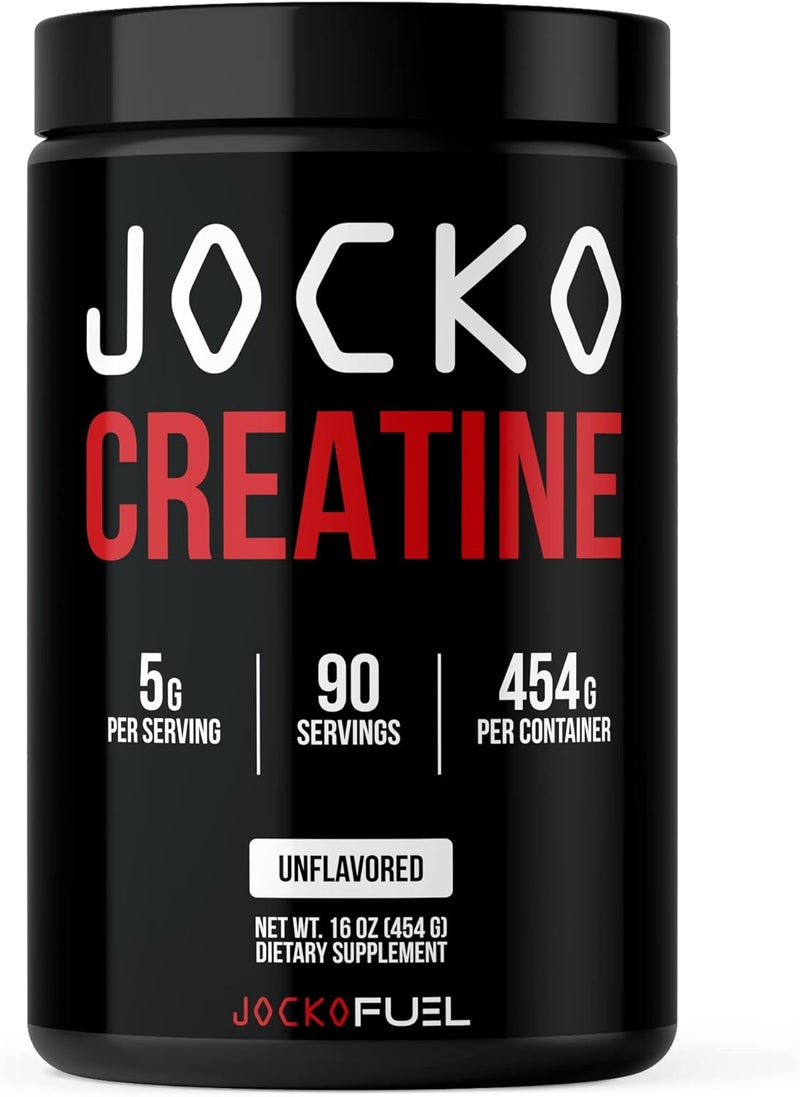 Jocko Fuel Creatine Monohydrate Powder  Creatine for Men  Women Supplement for Athletic Performance  Muscle Health 90 Servings 16 oz Unflavored 16 OZ JAR - Image 1