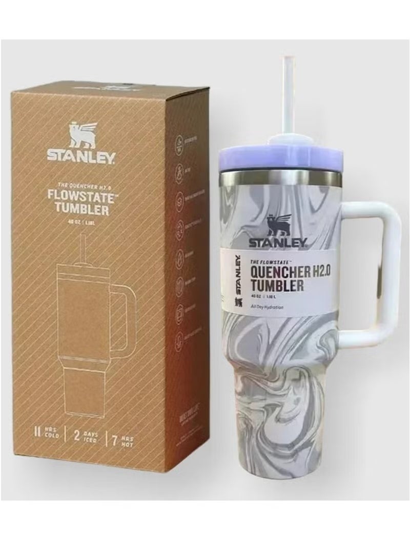 Stanley 2-Pack Quencher H2.0 FlowState 40oz Stainless Steel Tumblers with Leak-Resistant Lid & Straw – Double-Walled Vacuum Insulated Travel Mugs – Rose Quartz & Swirl – Hot & Cold Beverage Cup for Gym, Office, Commute & Daily Hydration - Image 2