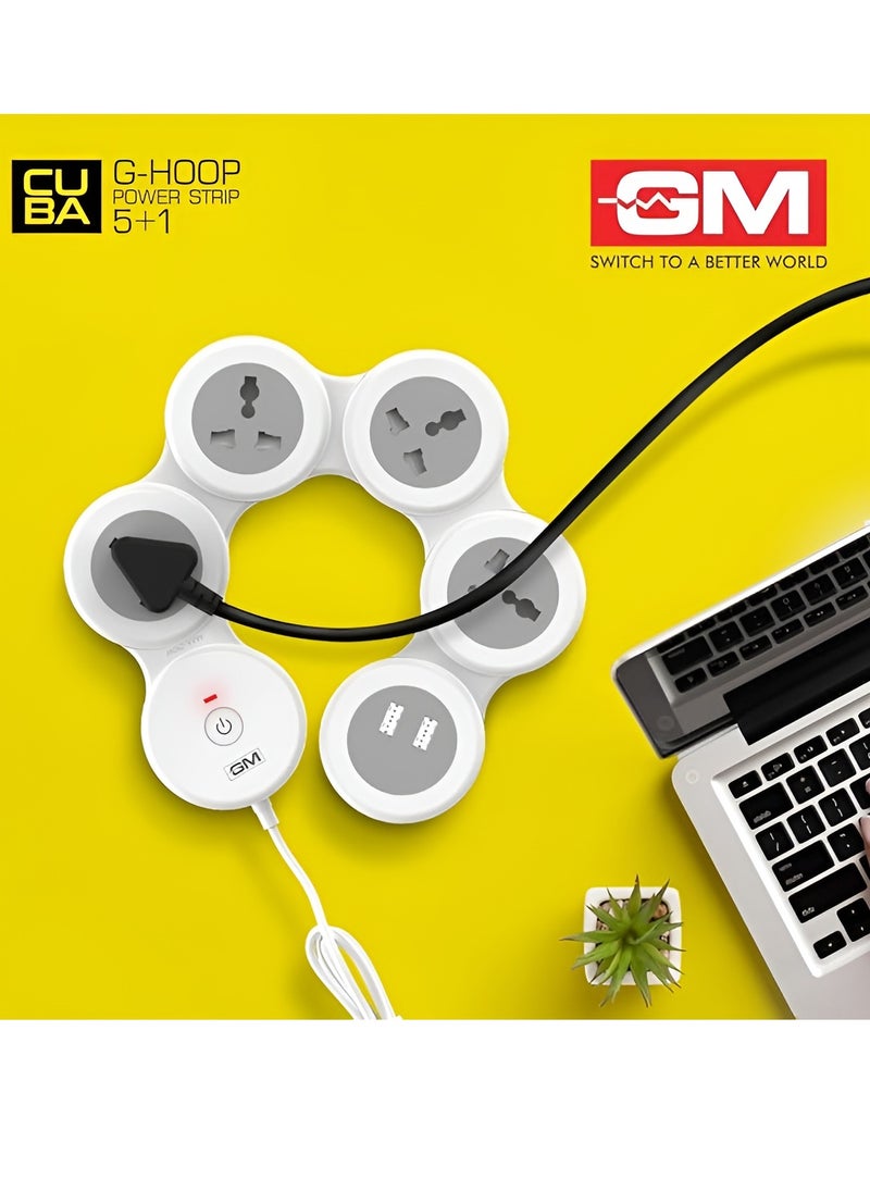Cuba - Electric Extension Cuba Power Strip with 4 International Extension Socket 13A 2 USB 3.1A Output Safety Shutter 1.8 Meter Cable Ideal For All Electronic Devices Model GM 3276 - Image 1