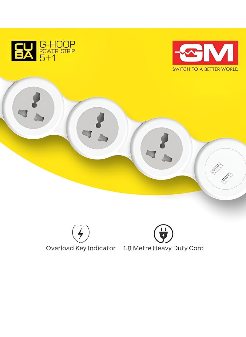 Cuba - Electric Extension Cuba Power Strip with 4 International Extension Socket 13A 2 USB 3.1A Output Safety Shutter 1.8 Meter Cable Ideal For All Electronic Devices Model GM 3276 - Image 1