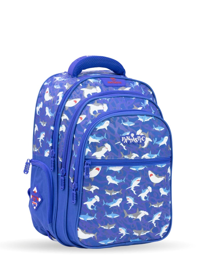 Fantastic Fantastic Kids School Backpack, Shark Pattern, Blue, Multi-Pockets QY002  - Image 1