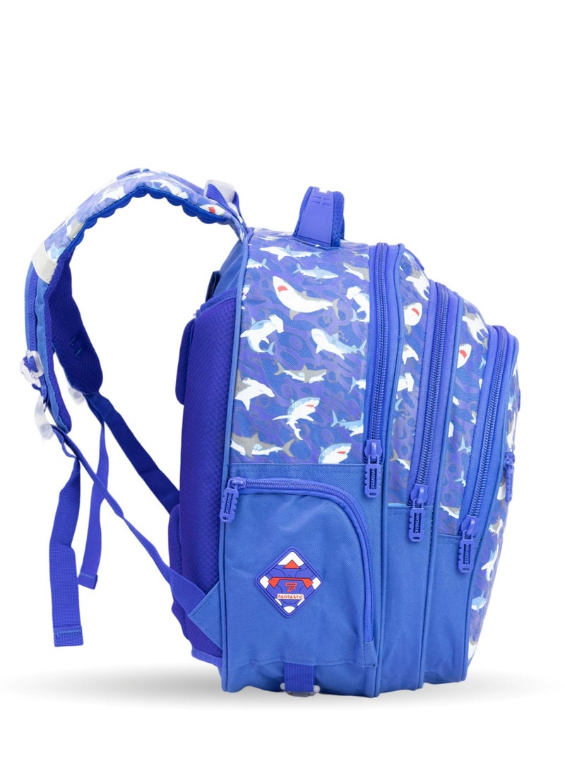 Fantastic Fantastic Kids School Backpack, Shark Pattern, Blue, Multi-Pockets QY002  - Image 3
