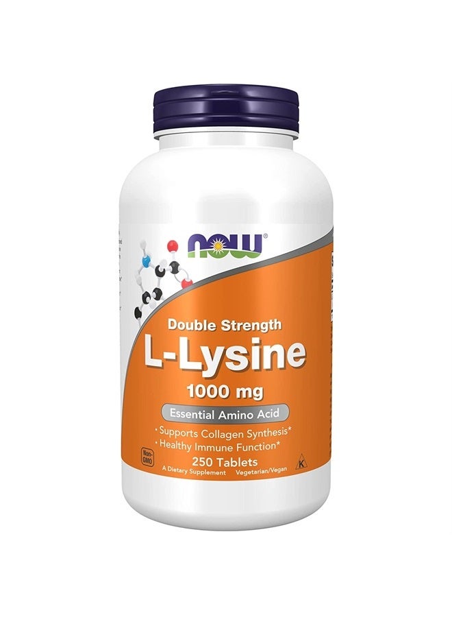 now Supplements, L-Lysine Hydrochloride 1,000 mg, Double Strength, Amino Acid, 250 Tablets - Image 1