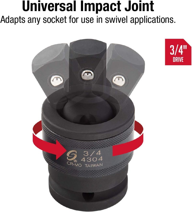Sunex 4304 Universal Impact Joint, 3/4 Inch Drive, Cr-Mo Steel with Radius Corner Design - Image 2