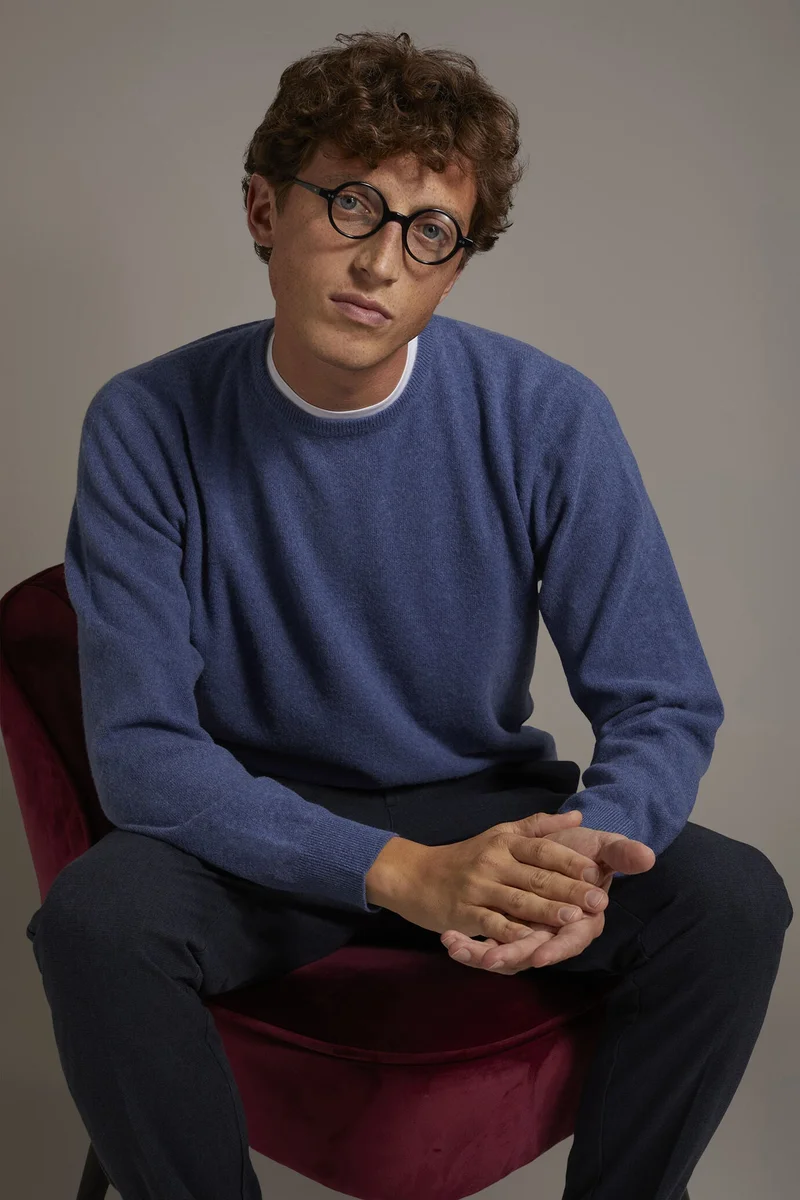 Round neck lambswool blend sweater - Steel