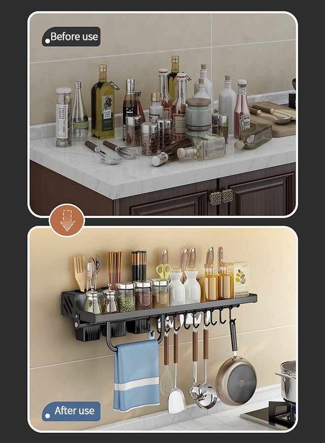UNUNS Hanging Spice Rack For Wall,Wall Mounted Stainless Steel Spice Rack Organizer With Towel Rack And Hooks,Cooking Utensils Hanger,Cabinet Wall Spice Rack Organizer  - Image 3