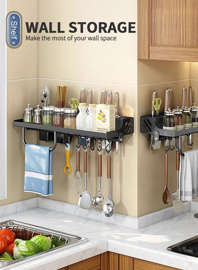 UNUNS Hanging Spice Rack For Wall,Wall Mounted Stainless Steel Spice Rack Organizer With Towel Rack And Hooks,Cooking Utensils Hanger,Cabinet Wall Spice Rack Organizer  - Image 2