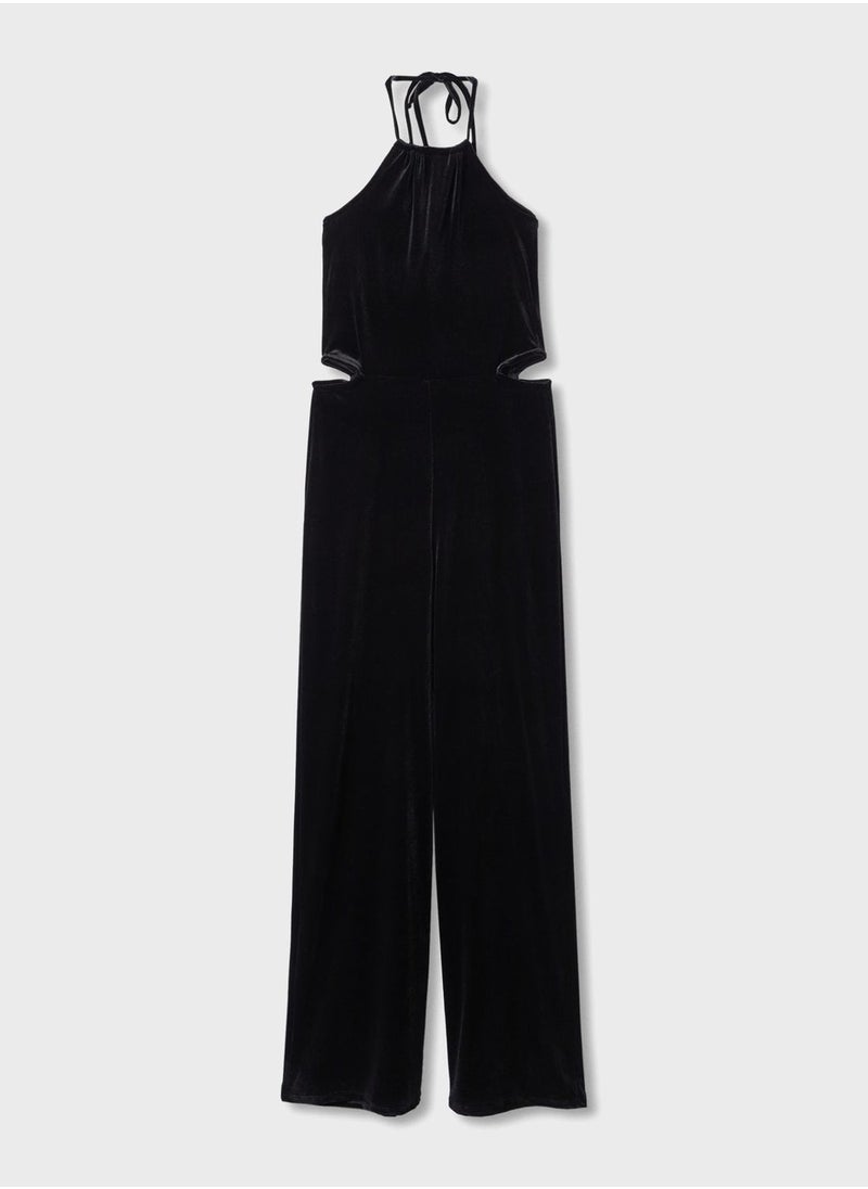 MANGO - Kids Halter Neck Velvet Jumpsuit - Image 1