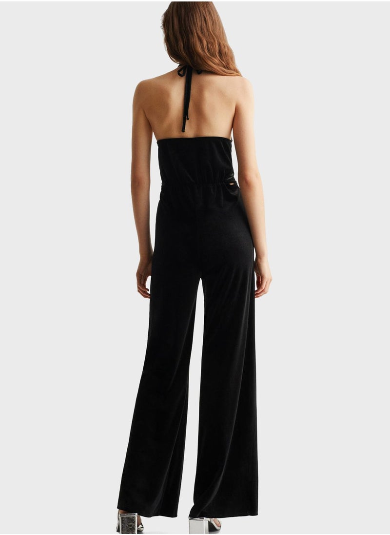 MANGO - Kids Halter Neck Velvet Jumpsuit - Image 1