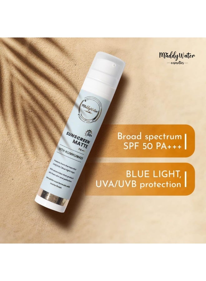 ووتر كوزميتيكس واقي شمسي غير لامع SPF 50 PA+++ مع كومكومادي |واقي شمسي مقاوم للماء| غير لزج وخالٍ من القوالب البيضاء|حماية من الأشعة فوق البنفسجية/الأشعة فوق البنفسجية/الأشعة فوق البنفسجية/الأزرق الفاتح|لمسة نهائية غير لامعة للرجال والنساء|جميع أنواع البشرة، 50 جم - Image 2