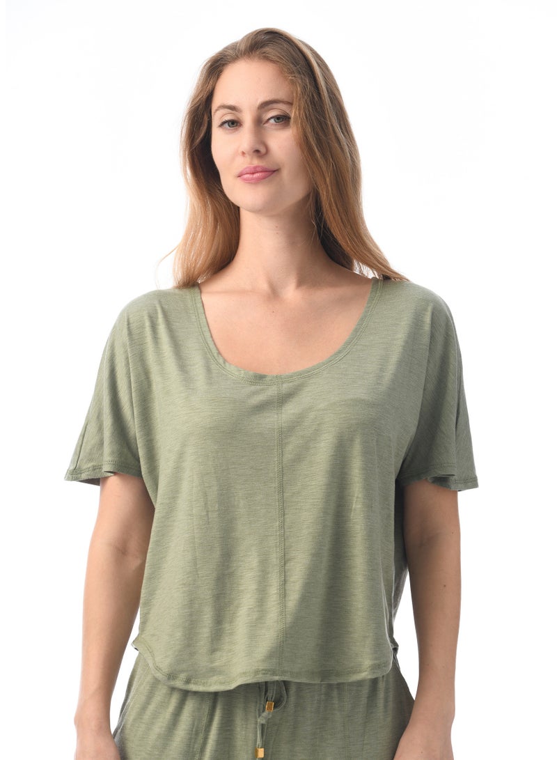 Lacy Dreams Elegant and Comfortable Loungewear Top Olive - Image 1