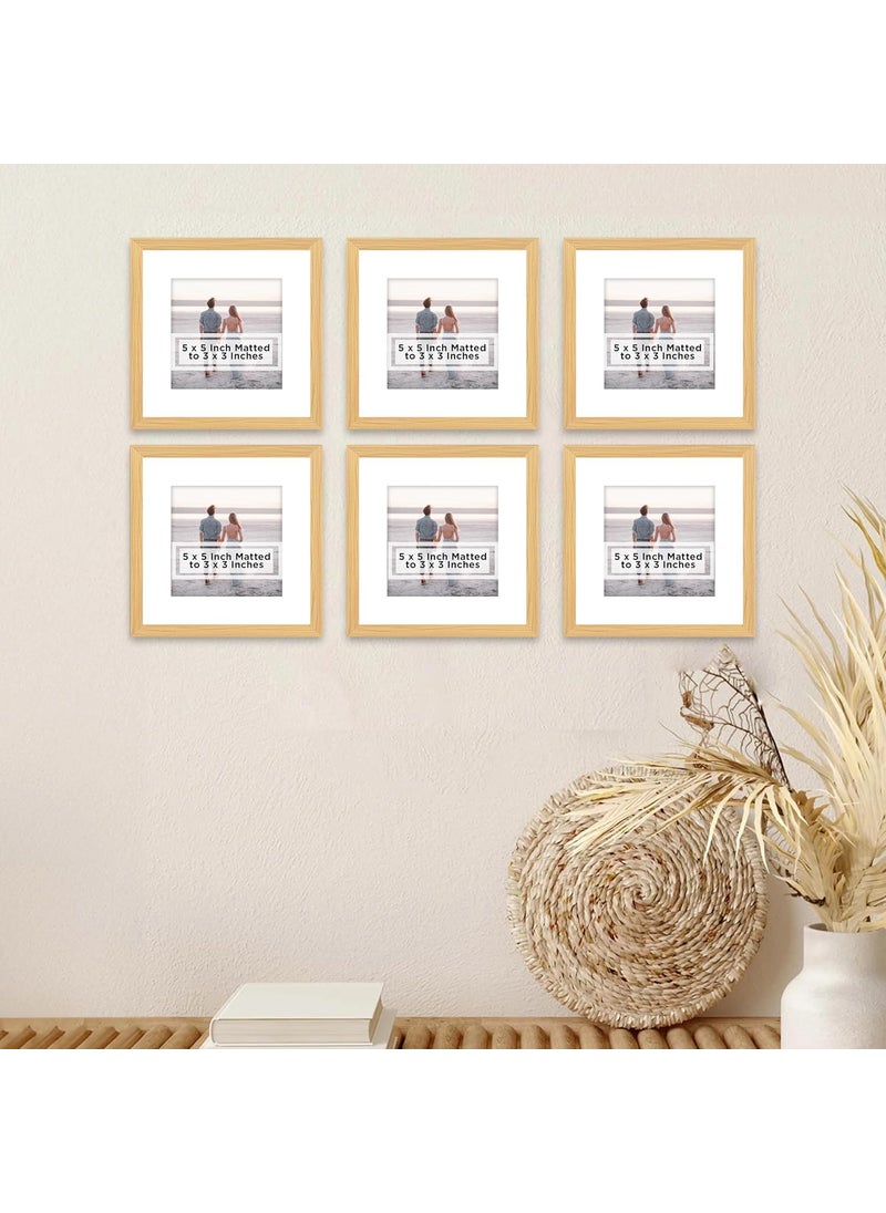 Art Street - Art Street set of 6 Engineered Wood Elegant Designed Beige Individual Photo Frame With Square Shape Mat, Wall Mount Home Decor, Office, Bedroom, Living Room, WalL Decor (5x5 Matted To 3x3 Inch) - Image 1