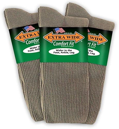 Extra Wide Comfort Fit Athletic Crew Socks For Men and Women by Extra-Wide Sock Company - 3 Pairs - Tan - Large - Image 1