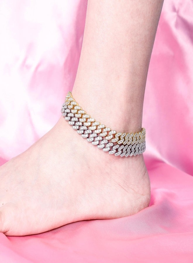 TOPGRILLZ 8mm Gold Cuban Link Anklets for Women 6 Times 14K Gold Plated Fashion Foot Jewelry Gift 9" 10" 11" (Gold, 9) - Image 5