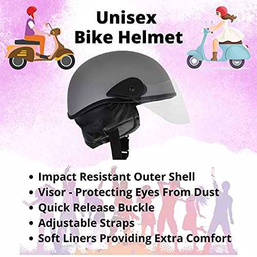 Western Era Motorcycling Half Helmet with Clear Visor for Men & Women Safety & Comfort Stylish Enhanced Design (Silver Matte, Large) - Image 5