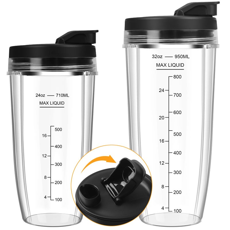 UBYNID Blender Cups Replacement for Ninja, 24oz & 32oz Ninja Blender Cups with To-Go Lids Compatible with Ninja BN401, BL456, BL480, BL2012, BL2013, BL4501, BN751, BN801, SS101, SS151 (2 Pack) - Image 1