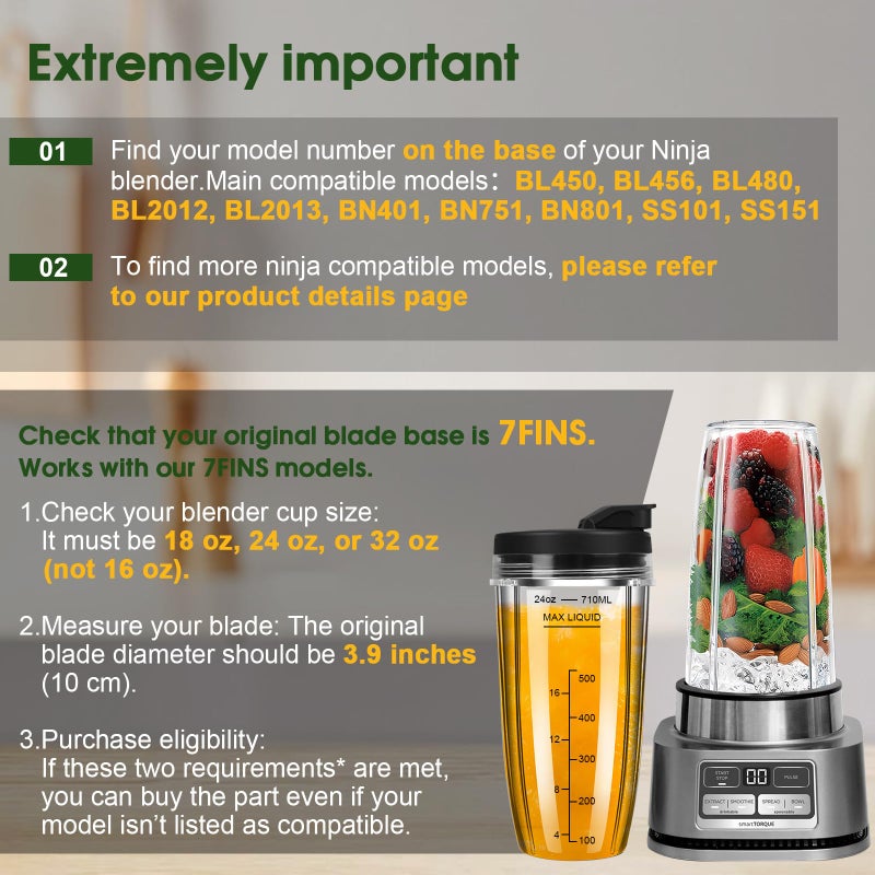 UBYNID Blender Cups Replacement for Ninja, 24oz & 32oz Ninja Blender Cups with To-Go Lids Compatible with Ninja BN401, BL456, BL480, BL2012, BL2013, BL4501, BN751, BN801, SS101, SS151 (2 Pack) - Image 3