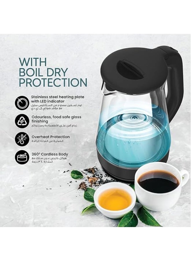 Clikon 1.7 Liter Glass Body Electric Cordless Kettle with 360° Swivel Base,Auto Cut-off Function, LED Indicator, 1850-2200W, 2 Years Warranty 1.2 kg 2200 W CK5147 Black - Image 3
