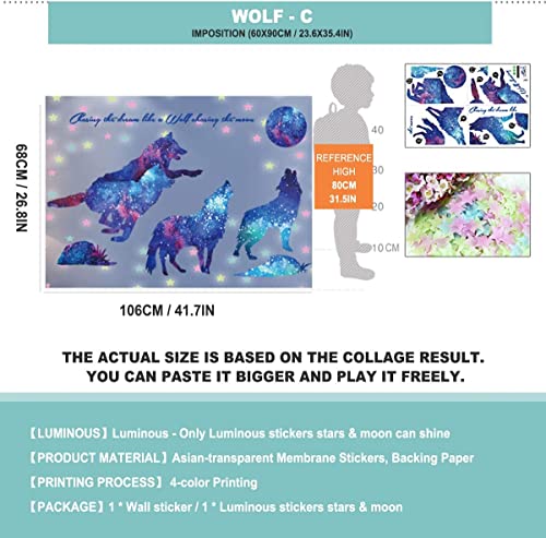 RUIPBOTE Starry Sky Galaxy Wolf Room Decor Wall Decal and Glow Moon Star Stickers RUIPBOTE Teen Bedroom Wall Decor Murals - Image 2