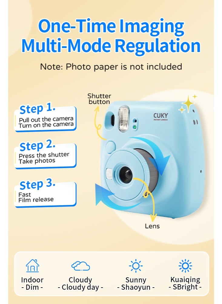 Generic Instant Camera +Camera Protective Case+ Shutter Accessories Bundle, Incl. Compatible Carrying Case,blue - Image 3