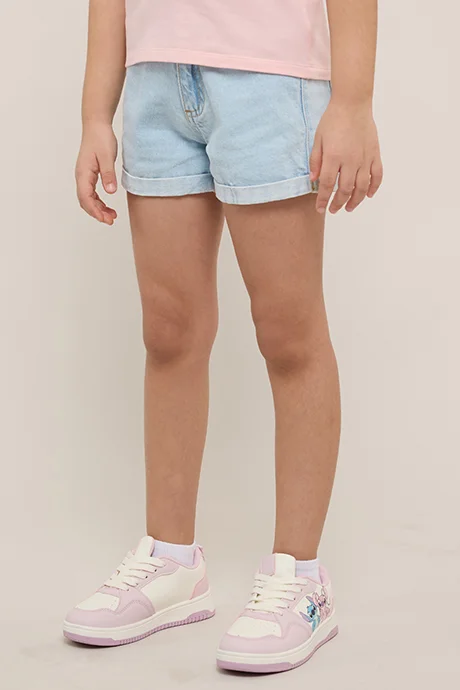 R&B Washed Denim Shorts with Button Closure