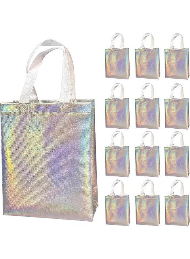 12 حقيبة هدايا ناعمة قابلة لإعادة الاستخدام مع اليدين - أكياس التسوق غير المنسوجة القابلة للطي لحفلات الزفاف وأعياد الميلاد وحفلات العروس وهدايا العطلات ، 8x4x10 بوصة - Image 1
