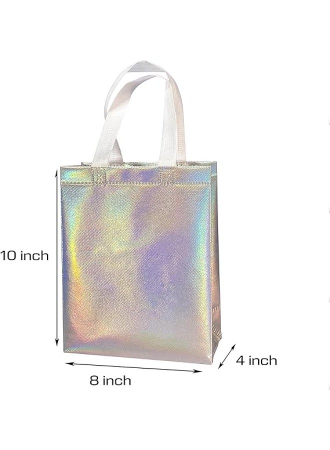 12 حقيبة هدايا ناعمة قابلة لإعادة الاستخدام مع اليدين - أكياس التسوق غير المنسوجة القابلة للطي لحفلات الزفاف وأعياد الميلاد وحفلات العروس وهدايا العطلات ، 8x4x10 بوصة - Image 4