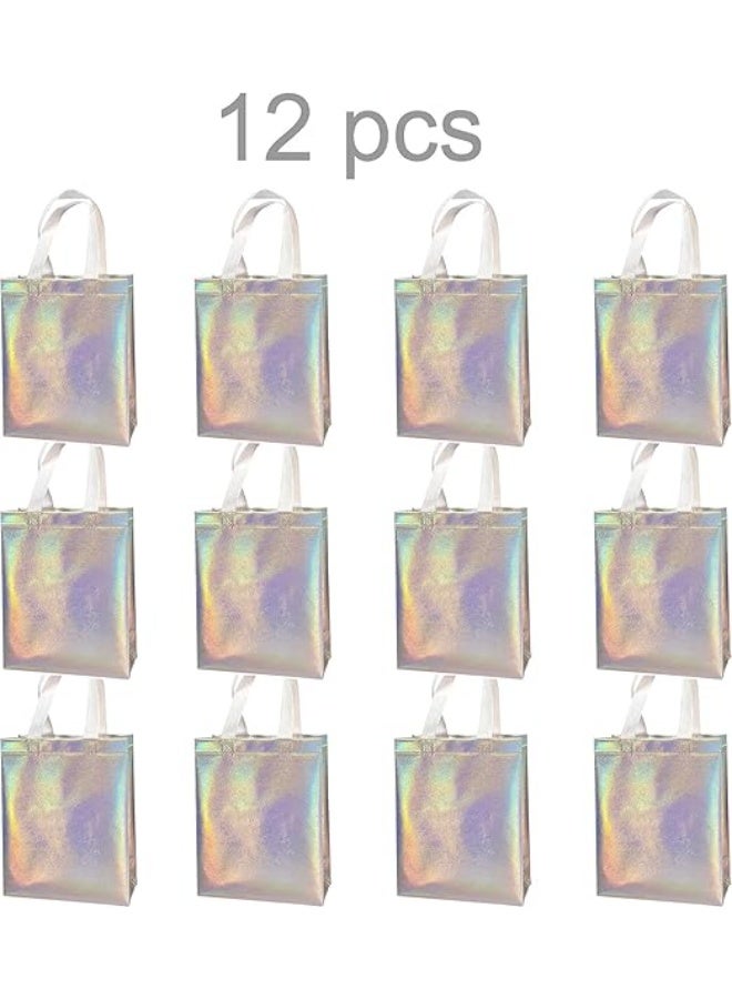 12 حقيبة هدايا ناعمة قابلة لإعادة الاستخدام مع اليدين - أكياس التسوق غير المنسوجة القابلة للطي لحفلات الزفاف وأعياد الميلاد وحفلات العروس وهدايا العطلات ، 8x4x10 بوصة - Image 2