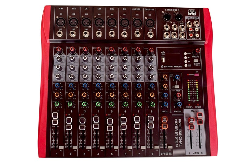 K-H Audio Mixer 8 Channel Audio Mixer Sound Mixing Console with Bluetooth USB,PC Recording Input, XLR Microphone Jack, RCA Input/Output for Professional and Beginners (8 Channel) - Image 1