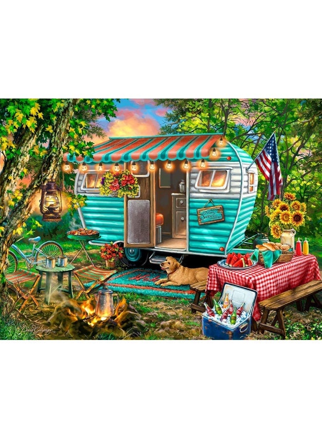 Springbok Home Sweet Home 500 Piece Jigsaw Puzzle - This Colorful Illustration of a Vintage Camper is Ideal for Camping Enthusiasts - Image 3
