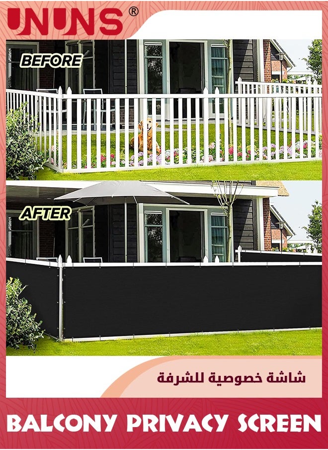 UNUNS Balcony Privacy Screen,0.9m x 5m Apartments Deck Railing Screen With 24 Zip Ties,Heavy Duty Wind Screen for Outdoor,Backyard,Patio,Deck Privacy,Black  - Image 3