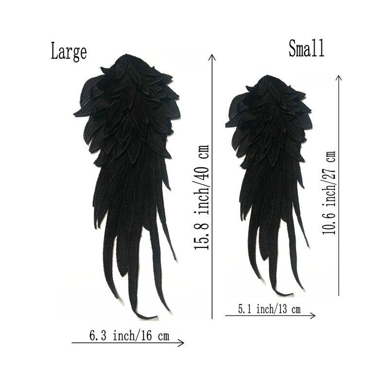 ZALALAA 1 Pair Black Gothic Embroidered Angel Wings Patches, 27*13 cm / 10.6*5.1 inch - Image 2