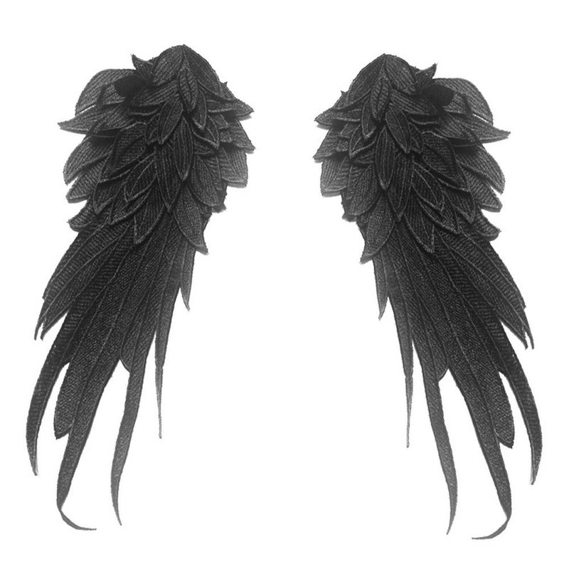 ZALALAA 1 Pair Black Gothic Embroidered Angel Wings Patches, 27*13 cm / 10.6*5.1 inch - Image 1