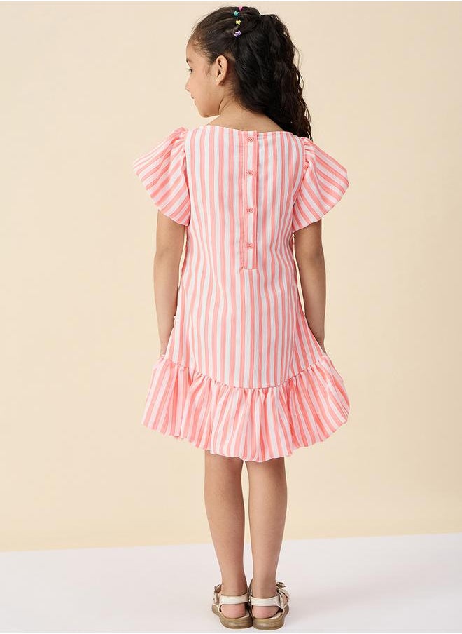 Stylo Bug - Striped Boat Neck A-Line Dress with Ruched Detail by Styli - Image 1