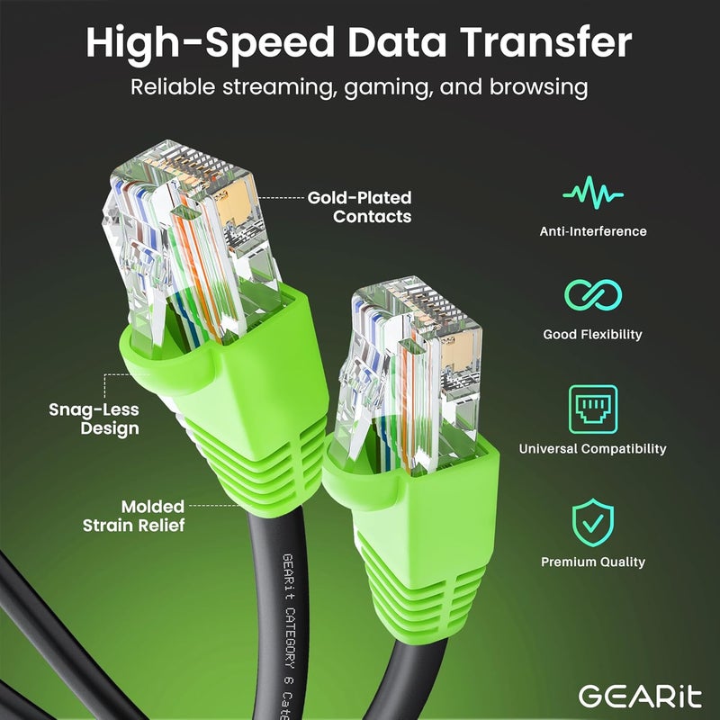GearIT Cat 6 Ethernet Cable 100 ft, Direct Burial Outdoor Cat6 Ethernet Cable 24AWG High Speed Up to 10 Gbps/550 MHz, LLDPE (PE) UV-Resistant Waterproof Jacket, CCA, RJ45 Internet Cable for Router - Image 2