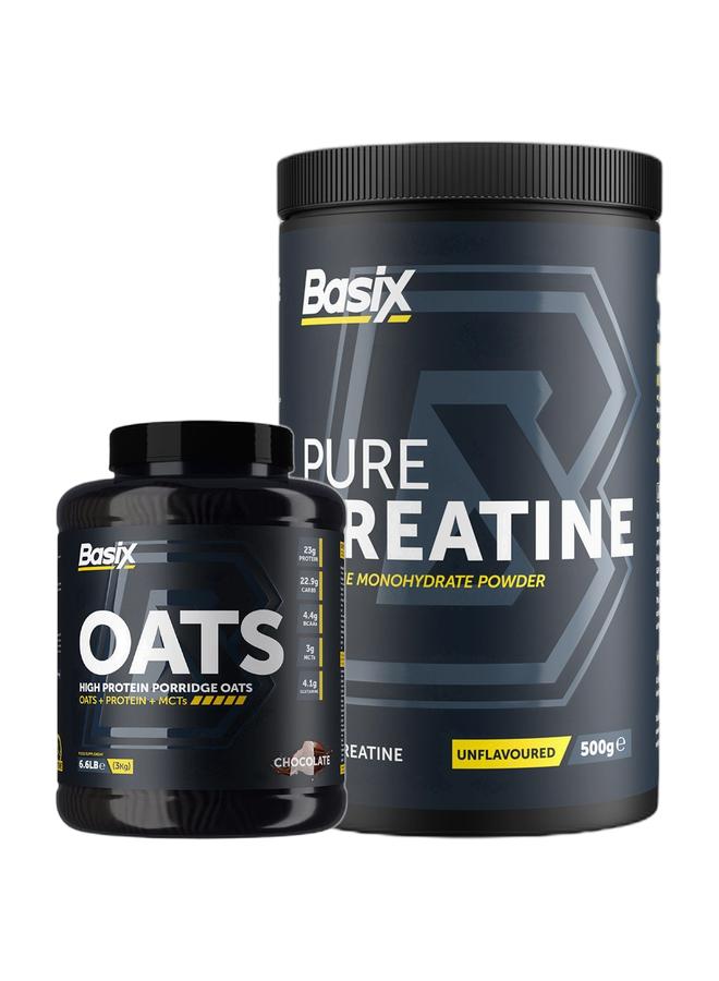 Basix عرض بوندي الحصري - شوفان بالشوكولاتة 3 كجم وكرياتين نقي بدون نكهة 500 جرام - Image 1