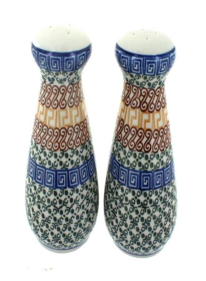 Blue Rose Pottery طقم توابل خزفي مطلي يدويًا من الخزف البولندي "بلو روز" - طقم ملح وفلفل كبير من طراز "أثينا" البني - ارتفاع 6 بوصات - مناسب للطاولة والمطبخ - Image 1