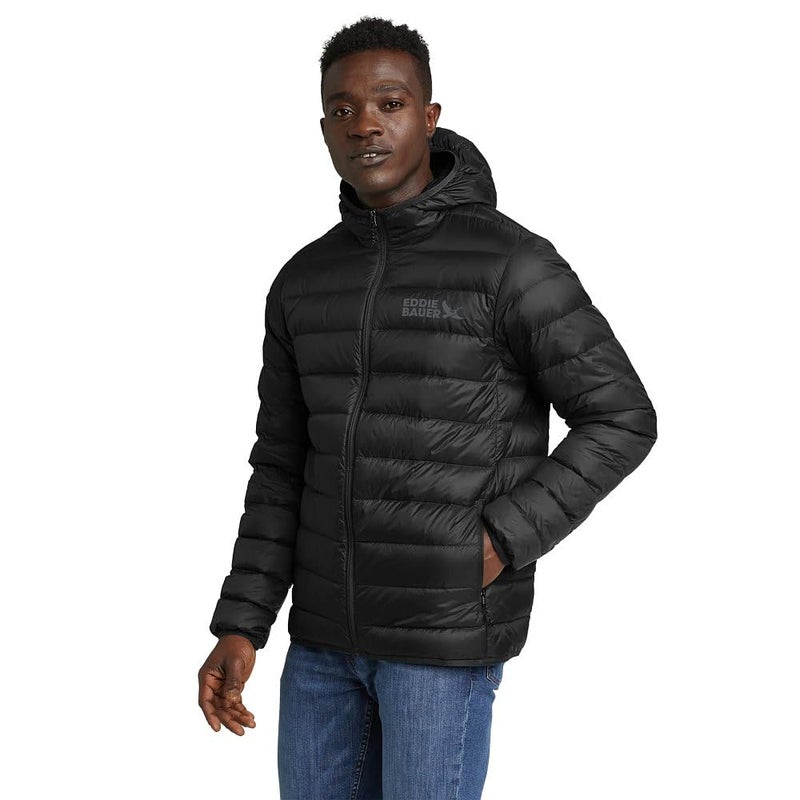 Eddie Bauer Mens CirrusLite Down Hooded Jacket Black Recycled Medium Regular