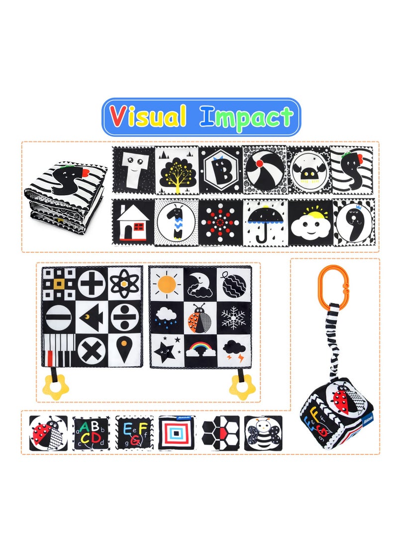 Excefore Montessori Toys for Babies Sensory Soft Book for Early Education 3 Pcs Black and White High Contrast Baby Toys 0-3 Months for Newborn - Image 2